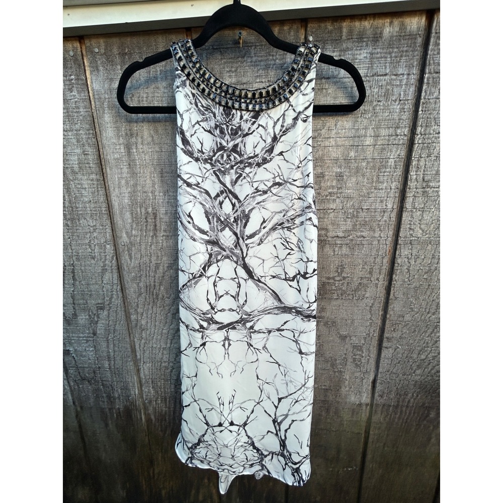 Haute Hippie Silk Shift Dress Branch Print Beaded Neck Open Back XS Whimsigoth